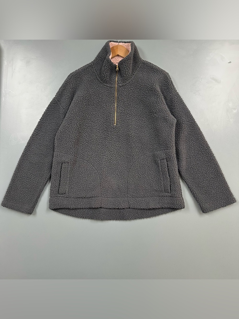 Old Navy Women's Large Grey Sherpa Fleece Quarter Zip Pullover Sweatshirt Cozy